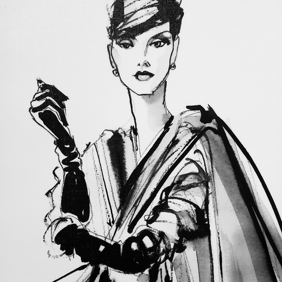 ANNE TAVOLETTI Original Vintage Fashion Sketch Canvas Model In Cape and Gloves - Picture 10 of 12